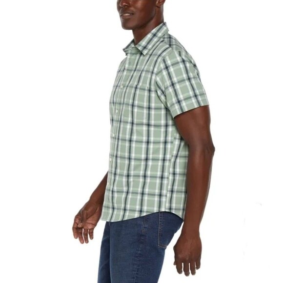 Gap Men's Short Sleeve Button Up Poplin Shirt Green Plaid Size XXL (55 in) - Picture 2 of 6